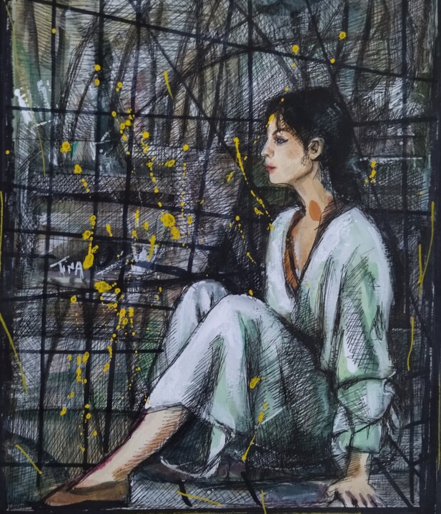 Femme assise 图画, 11.8x9.5 in