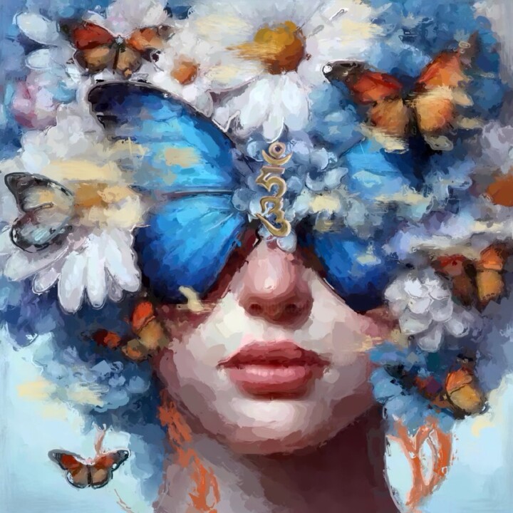 I see the World, portrait woman with flowers 绘画, 31.5x31.5 in