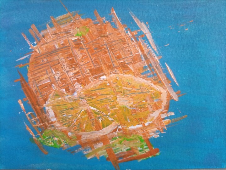 Orange Blue Abstract 绘画, 4.1x5.8 in