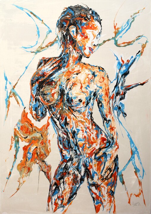 Painting titled "1678 Nuit bleutée" by Jean-Luc Lopez, Original Artwork, Acrylic Mounted on Wood Stretcher frame