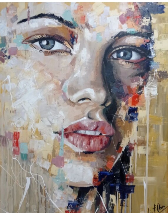 Painting titled "Face to face" by Luis Fernando Otero, Original Artwork, Oil Mounted on Wood Stretcher frame