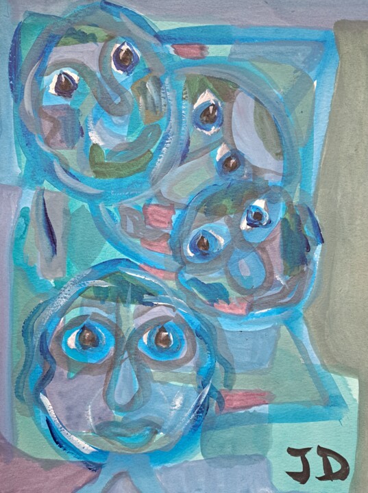 Men in Blue 绘画, 12.6x9.5 in