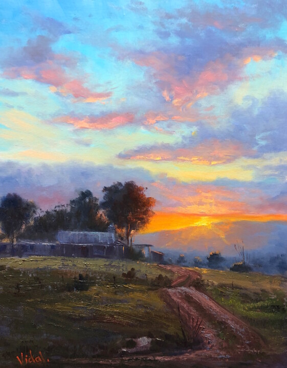 绘画 标题为“Sunset at Mt Little…” 由Christopher Vidal, 原创艺术品, 油 安装在其他刚性面板上
