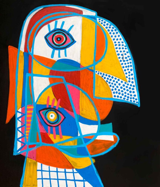 Retrato en fondo negro. 绘画, 55.1x47.2 in