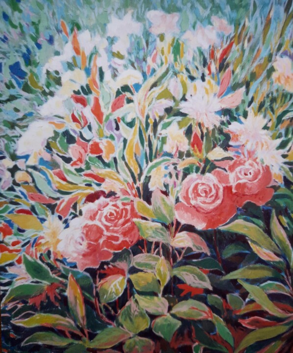 Peinture intitulée "Bouquet de roses" par Jm Guenard, Œuvre d'art originale, Huile