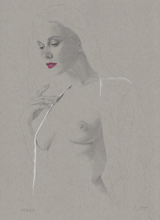 Tekening getiteld ""Pose Nr.38 (23:17)"" door Walter Roos, Origineel Kunstwerk, Potlood