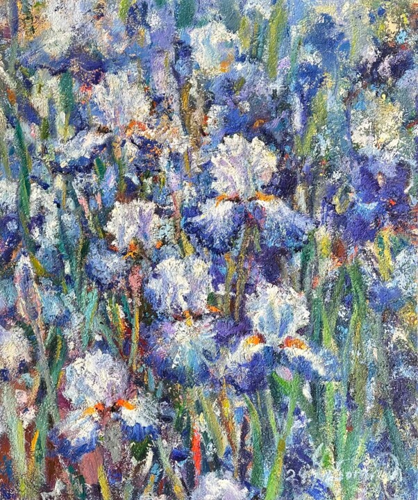 “Irises” Painting, 47.2x39.4 in