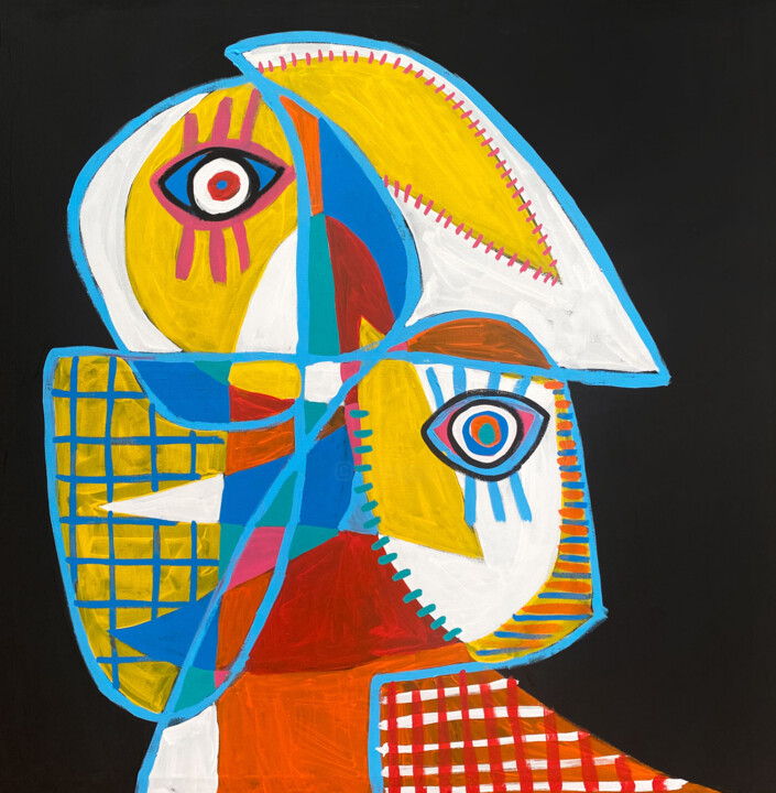 Retrato en fondo negro mirada 绘画, 41.7x41.7 in