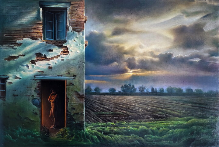 Painting titled "La casa dei sogni" by Samuele Vanni, Original Artwork, Tempera Mounted on Wood Panel