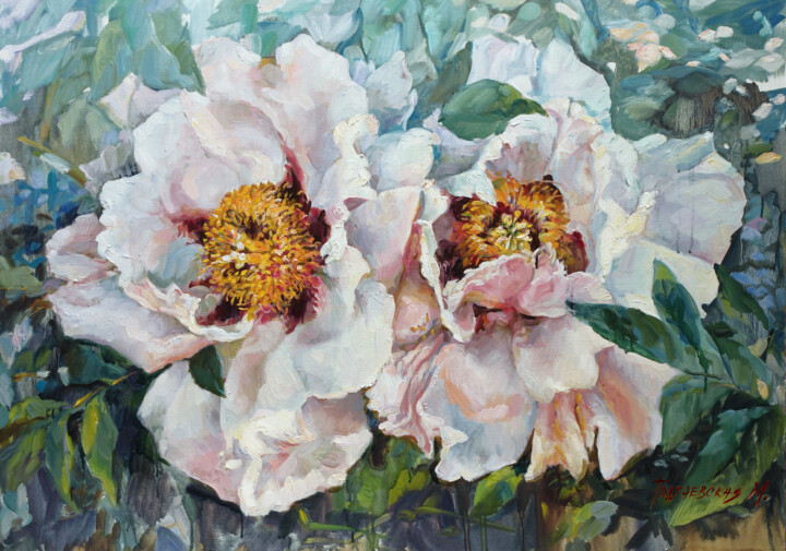 Two peonies. 绘画, 27.6x39.4 in