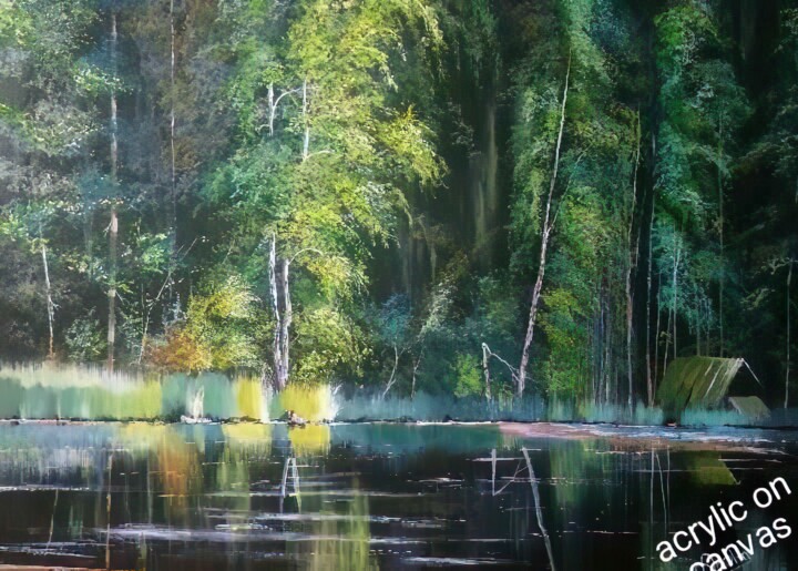 Peinture intitulée "Forest canopy" par Moin Uddin, Œuvre d'art originale, Acrylique
