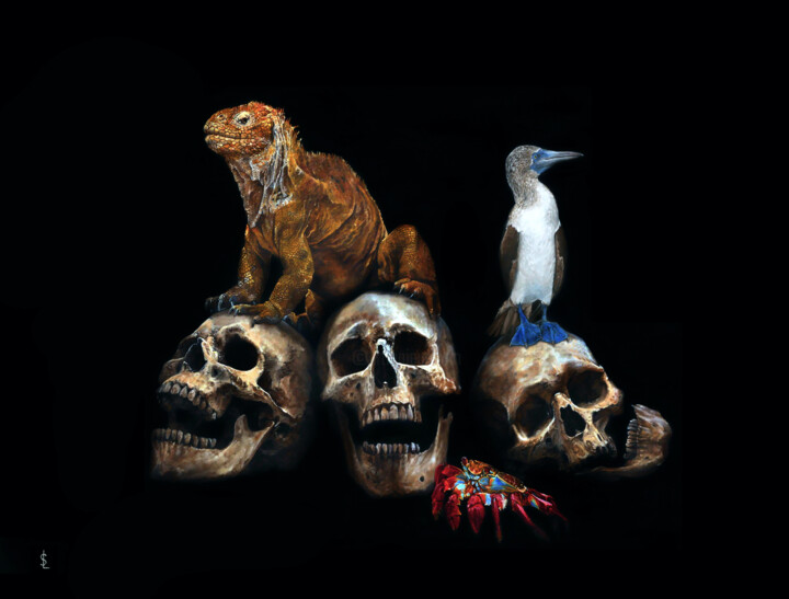 Painting titled "Memento Mori of the…" by Sailev, Original Artwork, Oil Mounted on Wood Stretcher frame