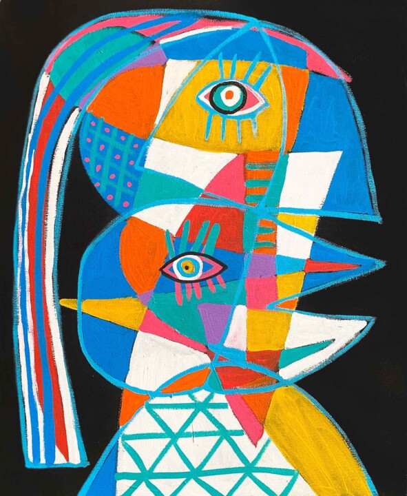 Retrato en fondo negro elegante 绘画, 18.9x15.8 in
