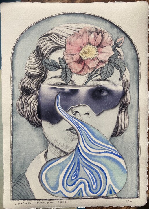 "La Rosa nel fiume" (3) Arte digitale, 11,4x8,3 in