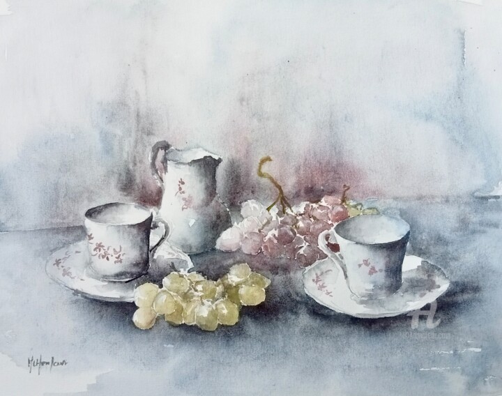 Raisins et porcelaines 绘画, 9.8x13.8 in