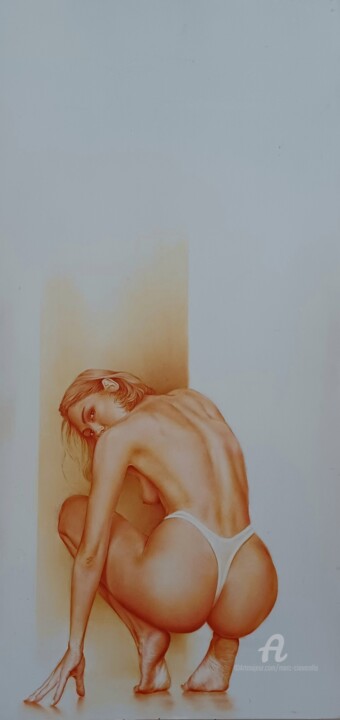 Schilderij getiteld "Accroupie face au m…" door Marc Ciavarella, Origineel Kunstwerk, Olie