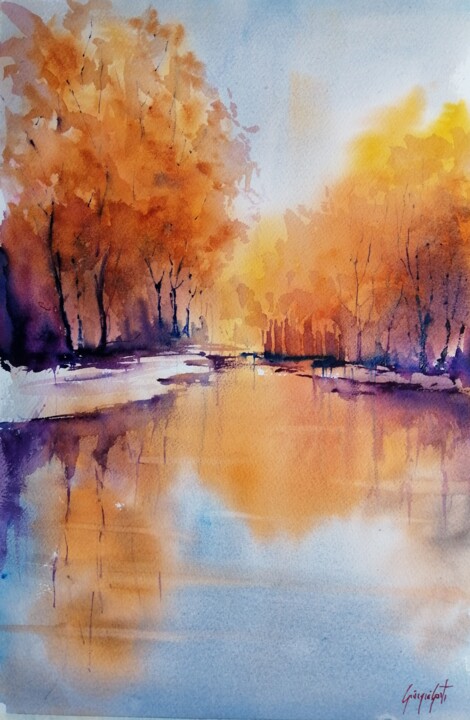 Peinture intitulée "countryside landsca…" par Giorgio Gosti, Œuvre d'art originale, Aquarelle