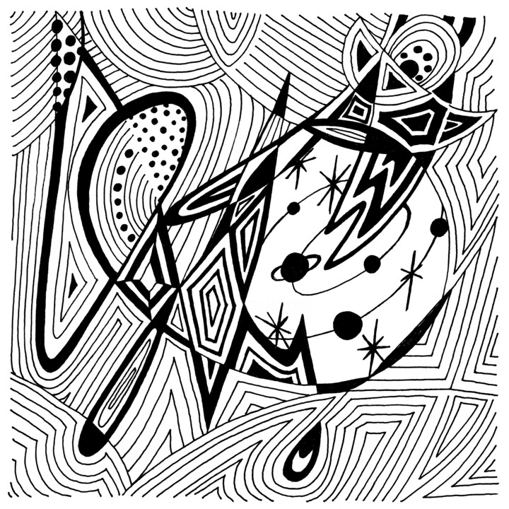 Note 5 Stars in vibrating space 그림, 6.1x6.1 in