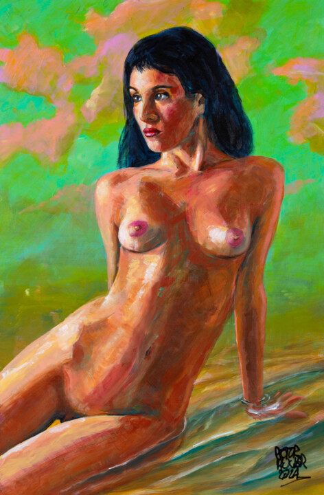 Paula desnuda en la playa 绘画, 23.6x15.8 in