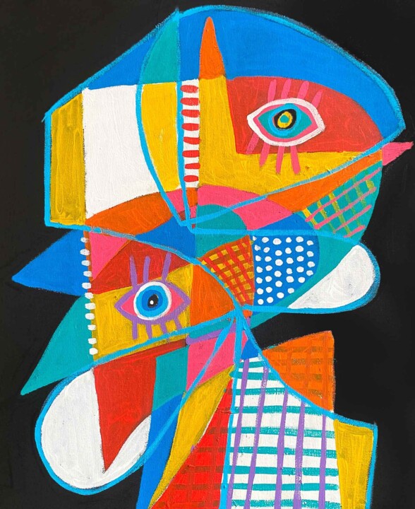 Retrato en fondo negro ilusión 绘画, 18.9x15.8 in