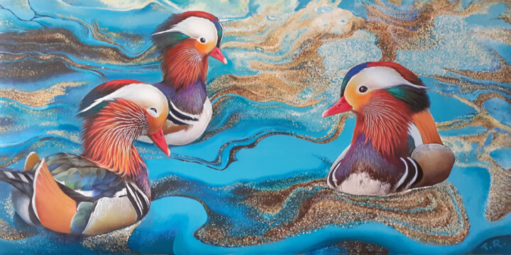 MANDARIN DUCKS Pittura, 15,8x31,5 in