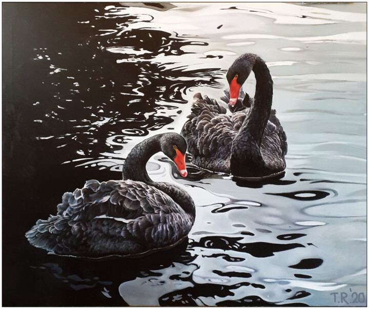BLACK SWANS 绘画, 31.5x37.4 in