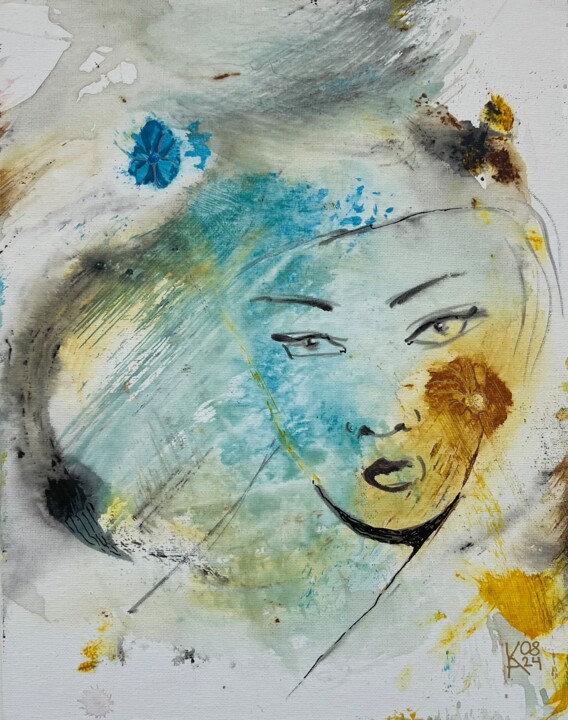 Woman Flower 绘画, 14x11 in