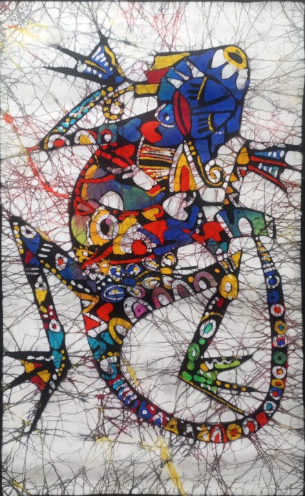 Chameleon mosaic, Abstract batik painting 绘画, 27.6x19.7 in
