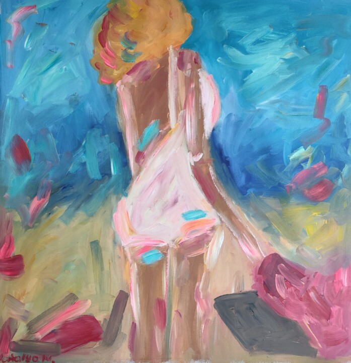 Blond woman on the beach 绘画, 35.4x35.4 in