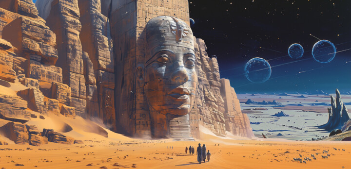 Digital Arts titled "SPHINX v2" by Pointless Pixels, Original Artwork, AI generated image Mounted on Wood Stretcher frame