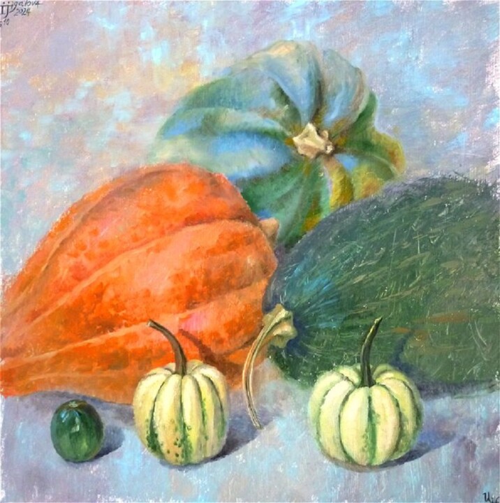 Натюрморт с тыквами 绘画, 15.8x15.8 in