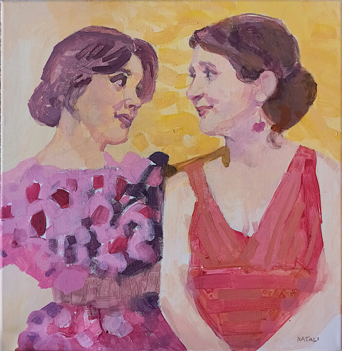 Painting titled "Nadia e Rebecca" by Stefano Natali, Original Artwork, Acrylic Mounted on Wood Stretcher frame
