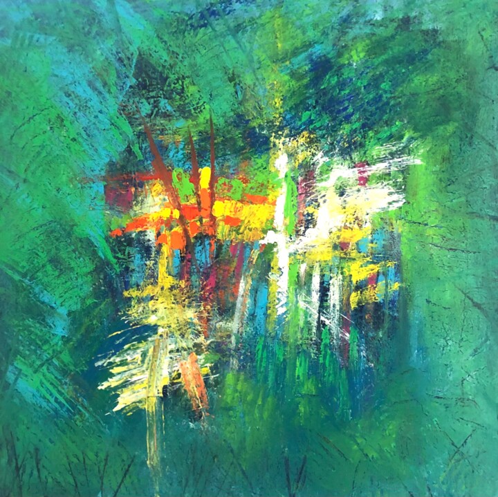 Painting titled "ABSTRACT EMERALD ONE" by Michel Pawlak, Original Artwork, Acrylic