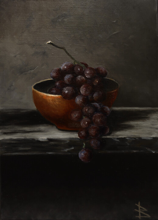 The bowl with grapes Schilderij, 13,8x9,8 in