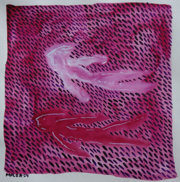 " êtres rouge(s) " 绘画, 9.8x9.8 in