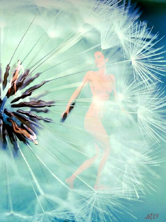 Digital Arts titled "Farewell to the past" by Lena Kolambet, Original Artwork, Digital Collage Mounted on Wood Stretcher fra…