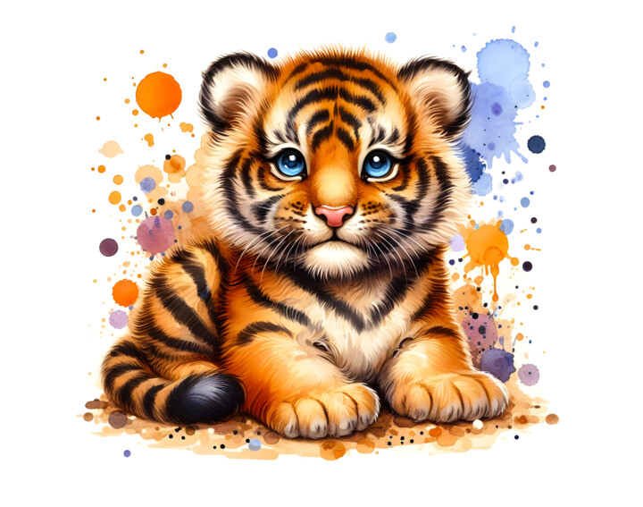 Little tiger cub. Watercolor stylization 数字艺术