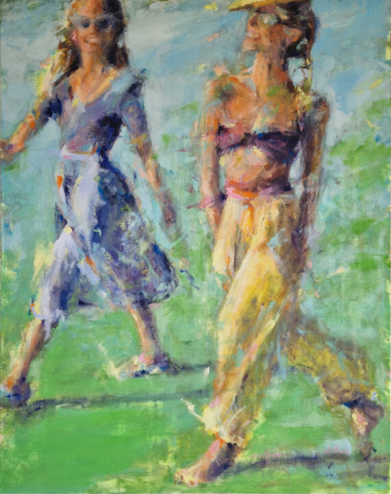 Peinture intitulée "Balade entre filles" par Isabelle Cotillard, Œuvre d'art originale, Huile Monté sur Châssis en bois
