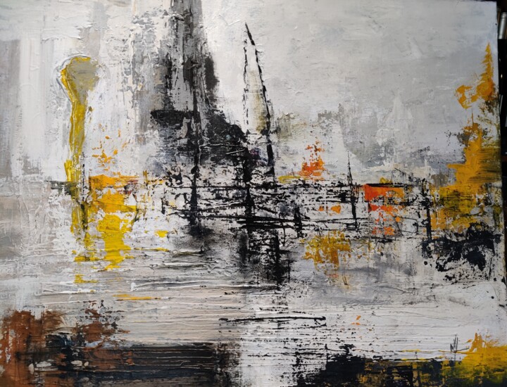 Painting titled "ABSTRACTION" by Marie Line Robert, Original Artwork, Acrylic Mounted on Wood Stretcher frame
