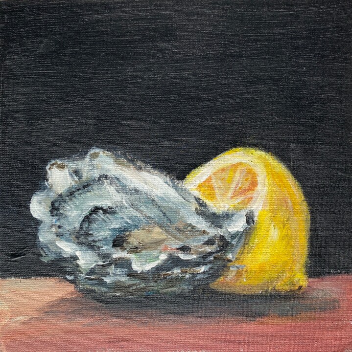 Oyster with Lemon 绘画, 5.9x5.9 in