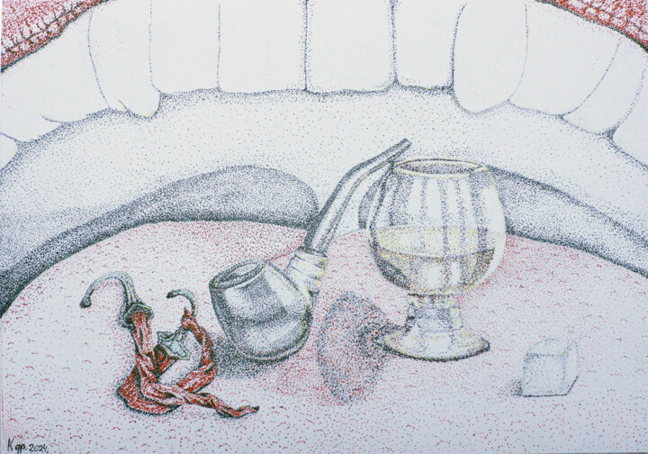 Dessin intitulée "Натюрморт "Вредные…" par Nina Karymova (Nino), Œuvre d'art originale, Stylo gel