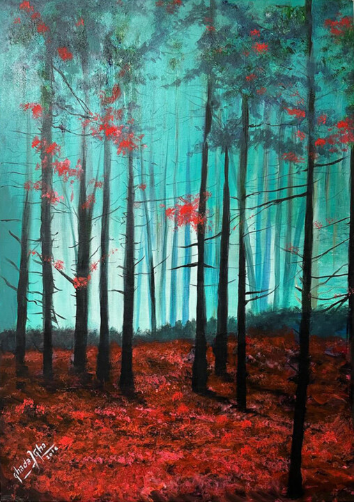 Crimson Canopy 绘画, 35.4x27.6 in