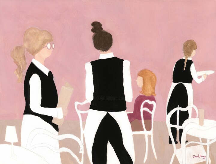 Painting titled "Waitresses in Dusty…" by Janel Bragg, Original Artwork, Watercolor