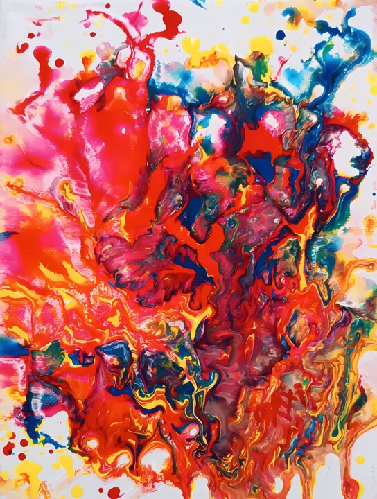 Printmaking titled "Vibrant red abstrac…" by Diana Dimova - Traxi, Original Artwork, Acrylic