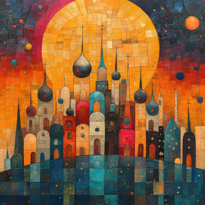 "City of Colorful Dr…" başlıklı Dijital Sanat Valeria Shtein tarafından, Orijinal sanat, AI tarafından oluşturulan görüntü