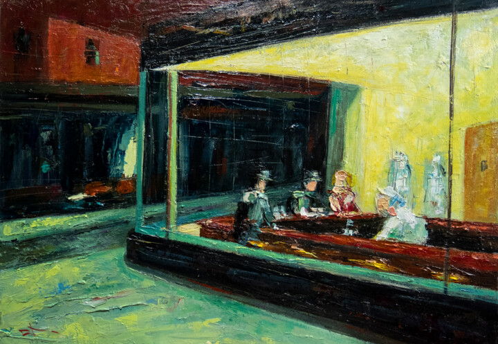 Peinture intitulée "Remembering Hopper…" par Lionel Le Jeune, Œuvre d'art originale, Huile Monté sur Châssis en bois