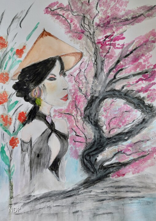 Painting titled "La Japonaise." by Nicole De Pauw, Original Artwork, Acrylic