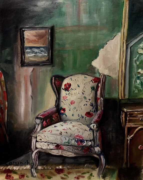 Pintura titulada "La butaca del abuelo" por Mónica Caruncho Fontela, Obra de arte original, Oleo Montado en Panel de madera