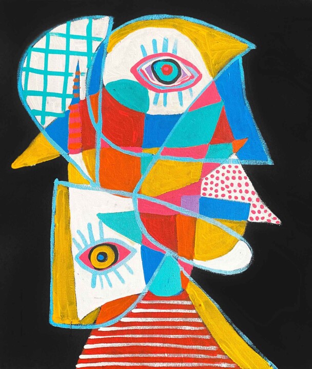 Retrato en fondo negro fantasía 绘画, 18.9x15.8 in