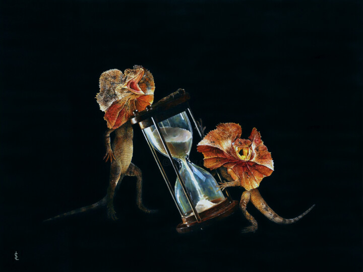 Painting titled "Chlamydosaurus king…" by Sailev, Original Artwork, Oil Mounted on Wood Stretcher frame